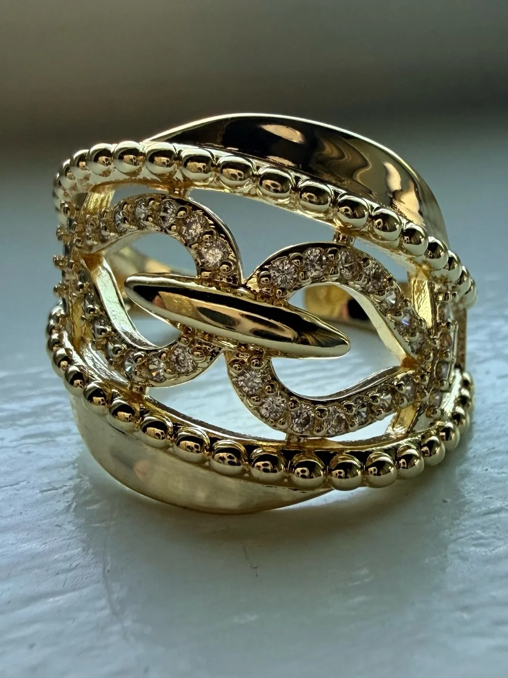 NEW! 18k Yellow Gold Plated with Crystal Accent Women's Statement Ring size 8.25